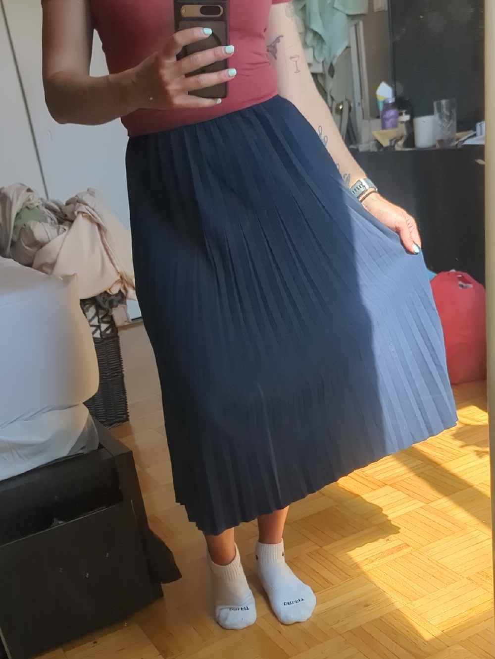Uniqlo Dark Blue Pleated Midi Skirt